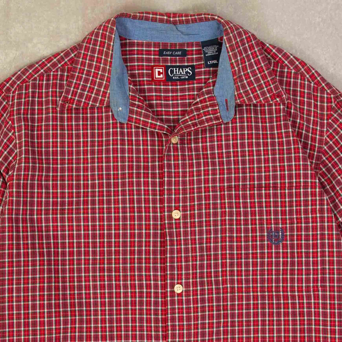 MEN'S VINTAGE CHAPS CHECKED COTTON SHIRT - LARGE