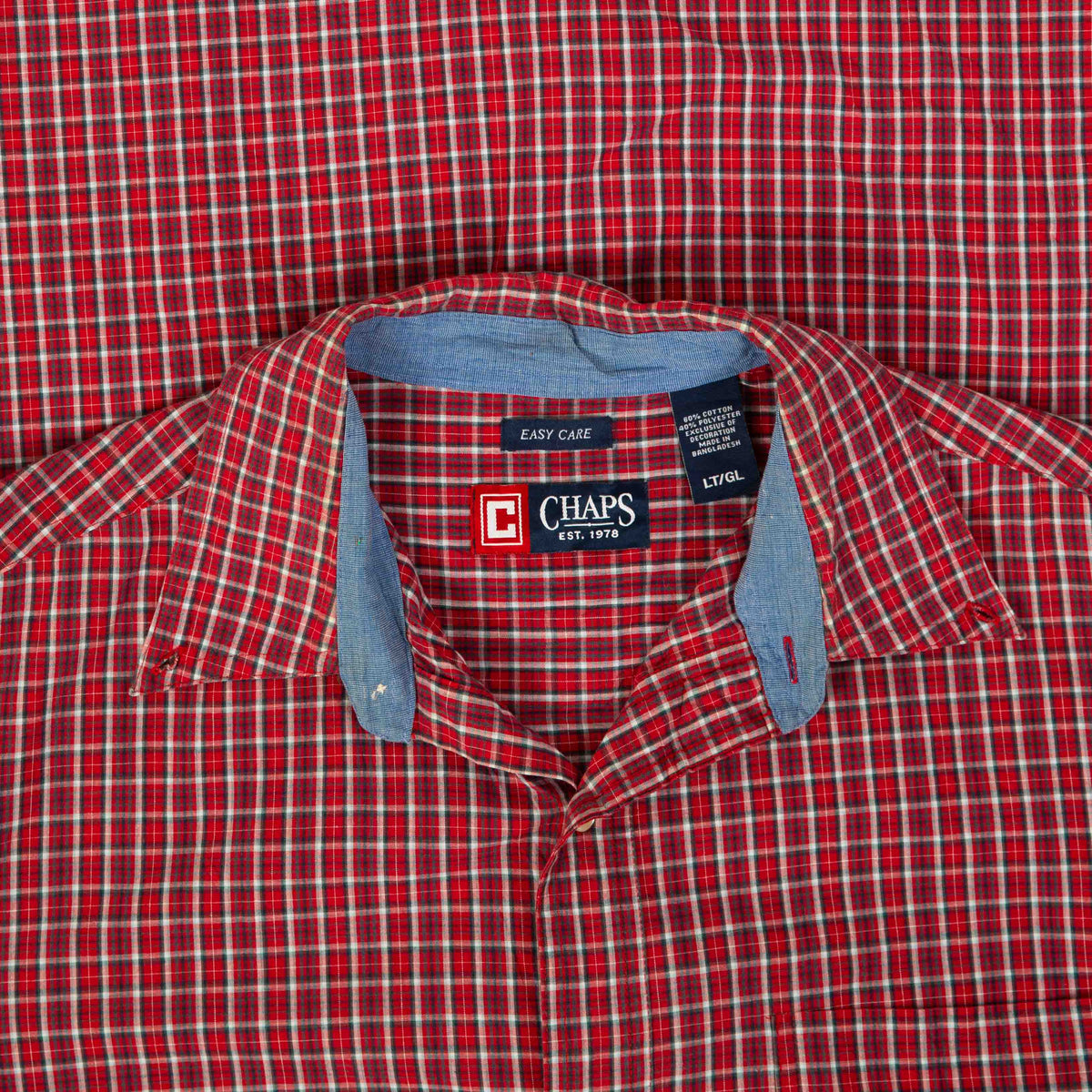 MEN'S VINTAGE CHAPS CHECKED COTTON SHIRT - LARGE