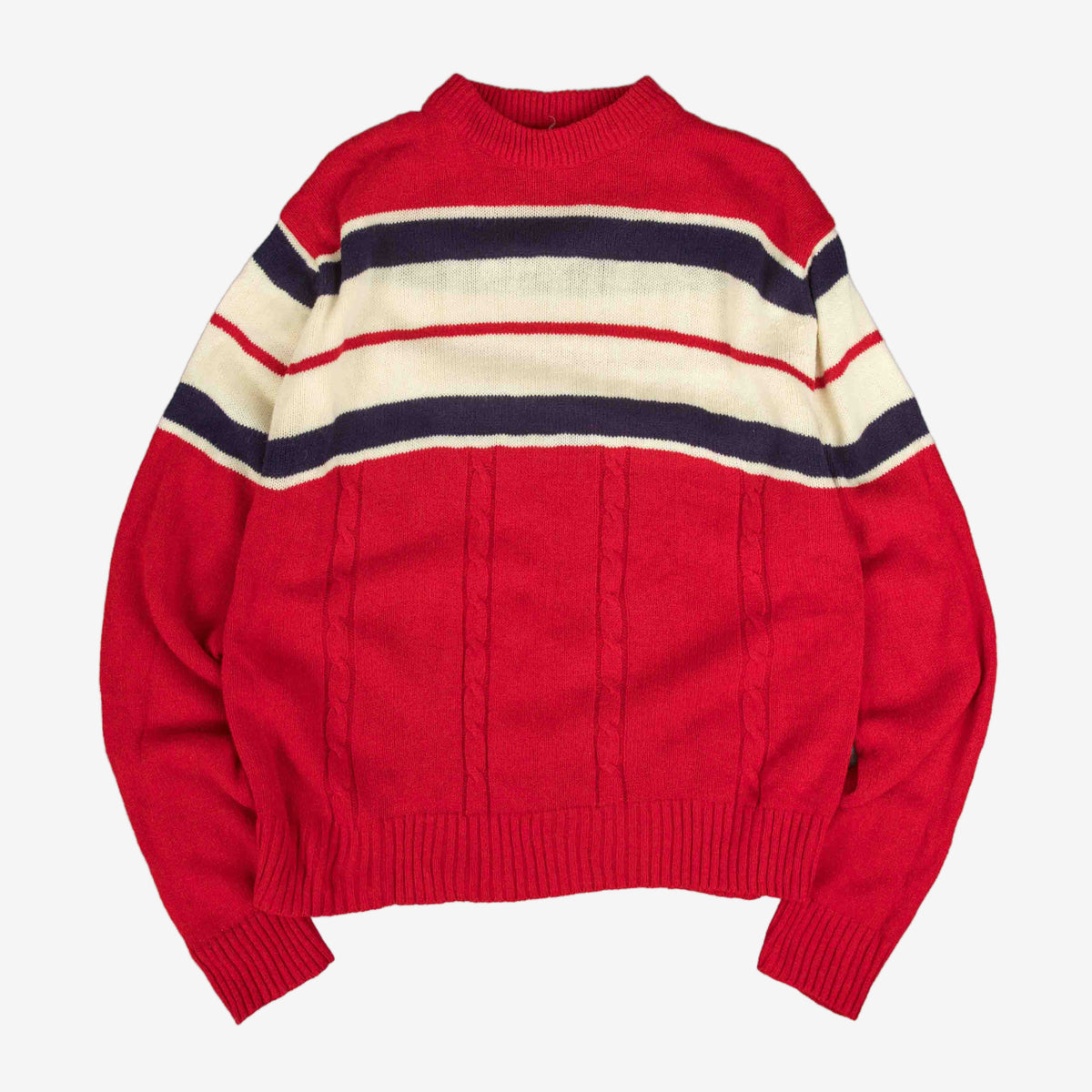 WOMEN'S VINTAGE 1980S STRIPED MOCK NECK KNITTED JUMPER - LARGE