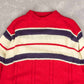 WOMEN'S VINTAGE 1980S STRIPED MOCK NECK KNITTED JUMPER - LARGE