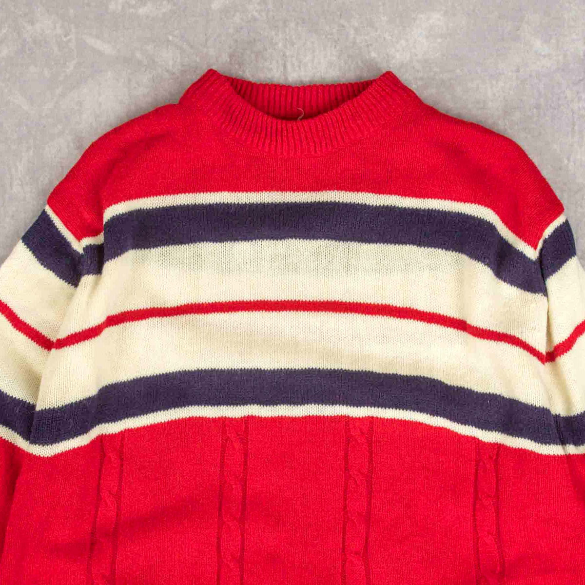 WOMEN'S VINTAGE 1980S STRIPED MOCK NECK KNITTED JUMPER - LARGE