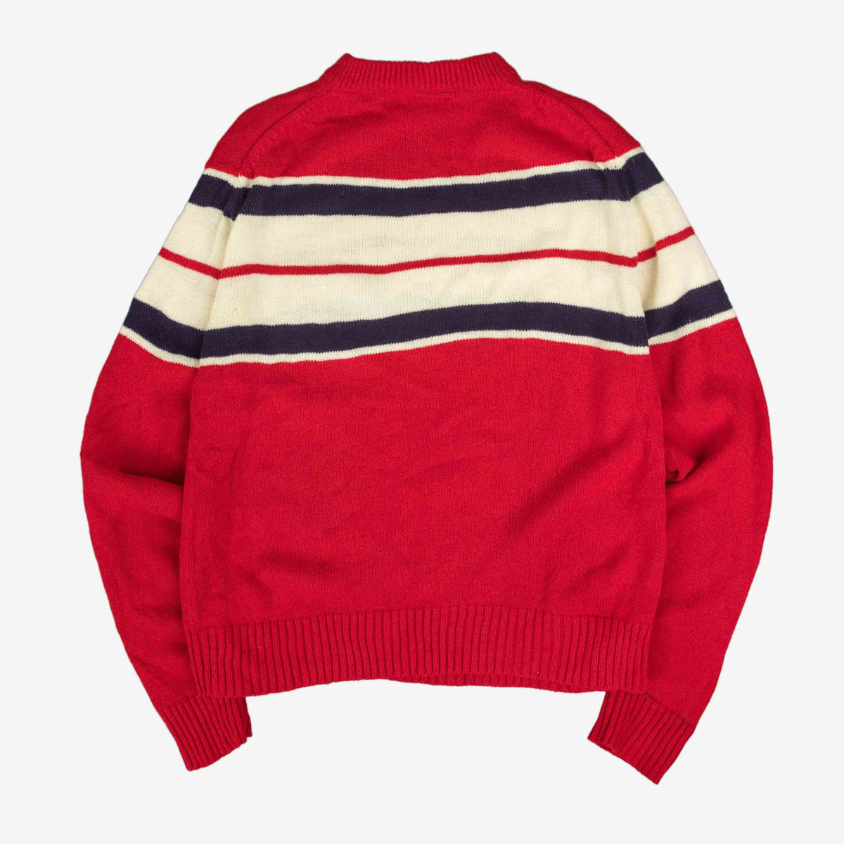 WOMEN'S VINTAGE 1980S STRIPED MOCK NECK KNITTED JUMPER - LARGE