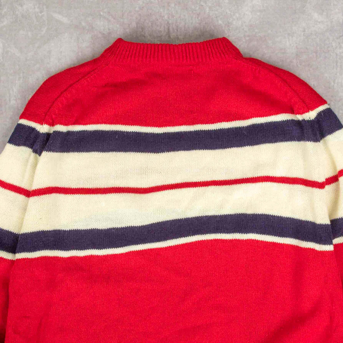 WOMEN'S VINTAGE 1980S STRIPED MOCK NECK KNITTED JUMPER - LARGE