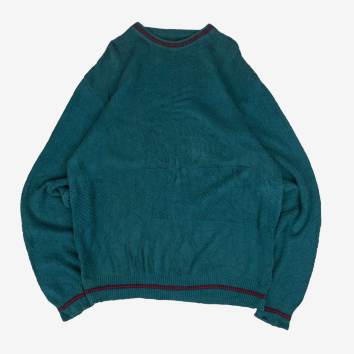 MEN'S VINTAGE 1990S PATTERNED KNITTED JUMPER - LARGE