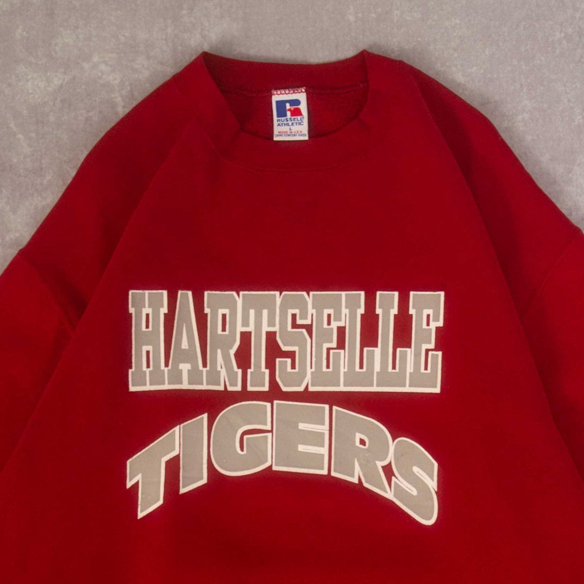MEN'S VINTAGE 1990S RUSSELL ATHLETIC HARTSELLE TIGERS SWEATSHIRT - LARGE