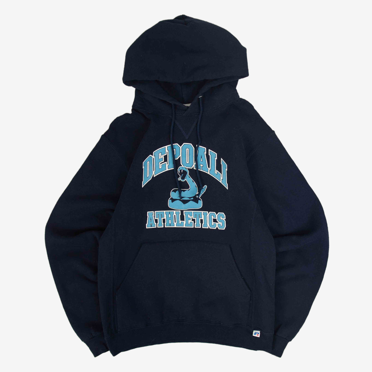 MEN'S VINTAGE RUSSELL ATHLETIC DEPOALI ATHLETES HOODED SWEATSHIRT - SMALL