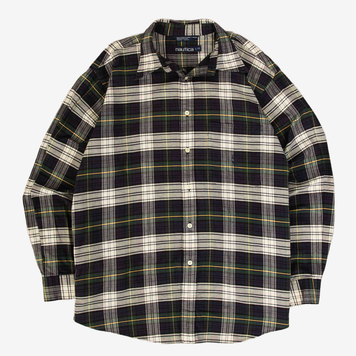 MEN'S VINTAGE NAUTICA CHECKED LONG SLEEVE SHIRT - X-LARGE