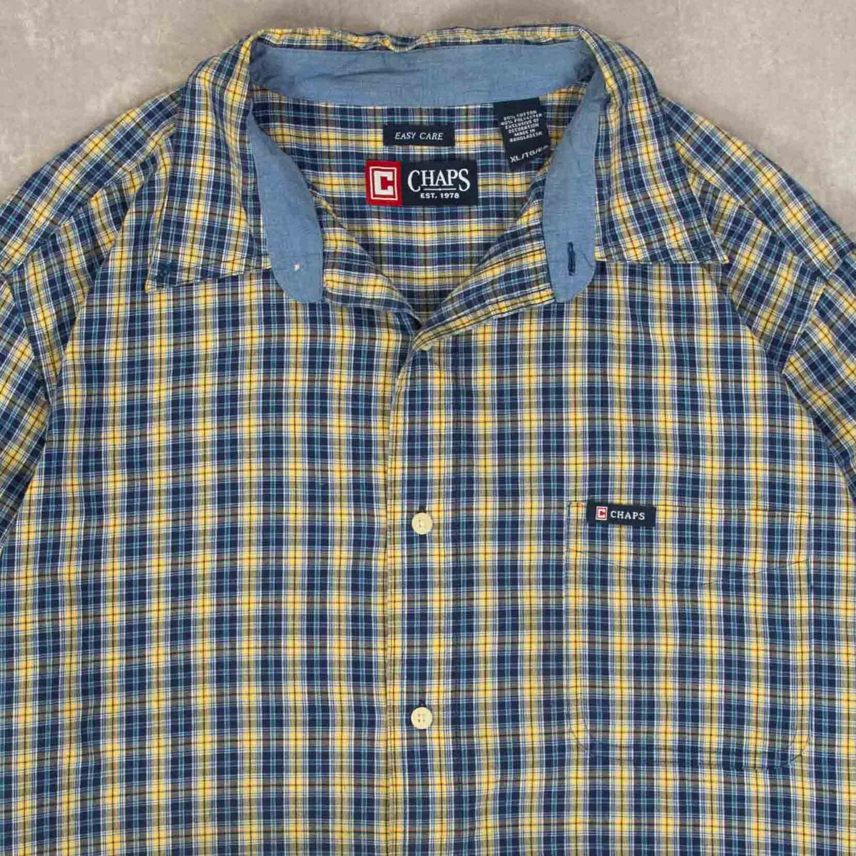 MEN'S VINTAGE CHAPS CHECKED COTTON SHIRT - X-LARGE