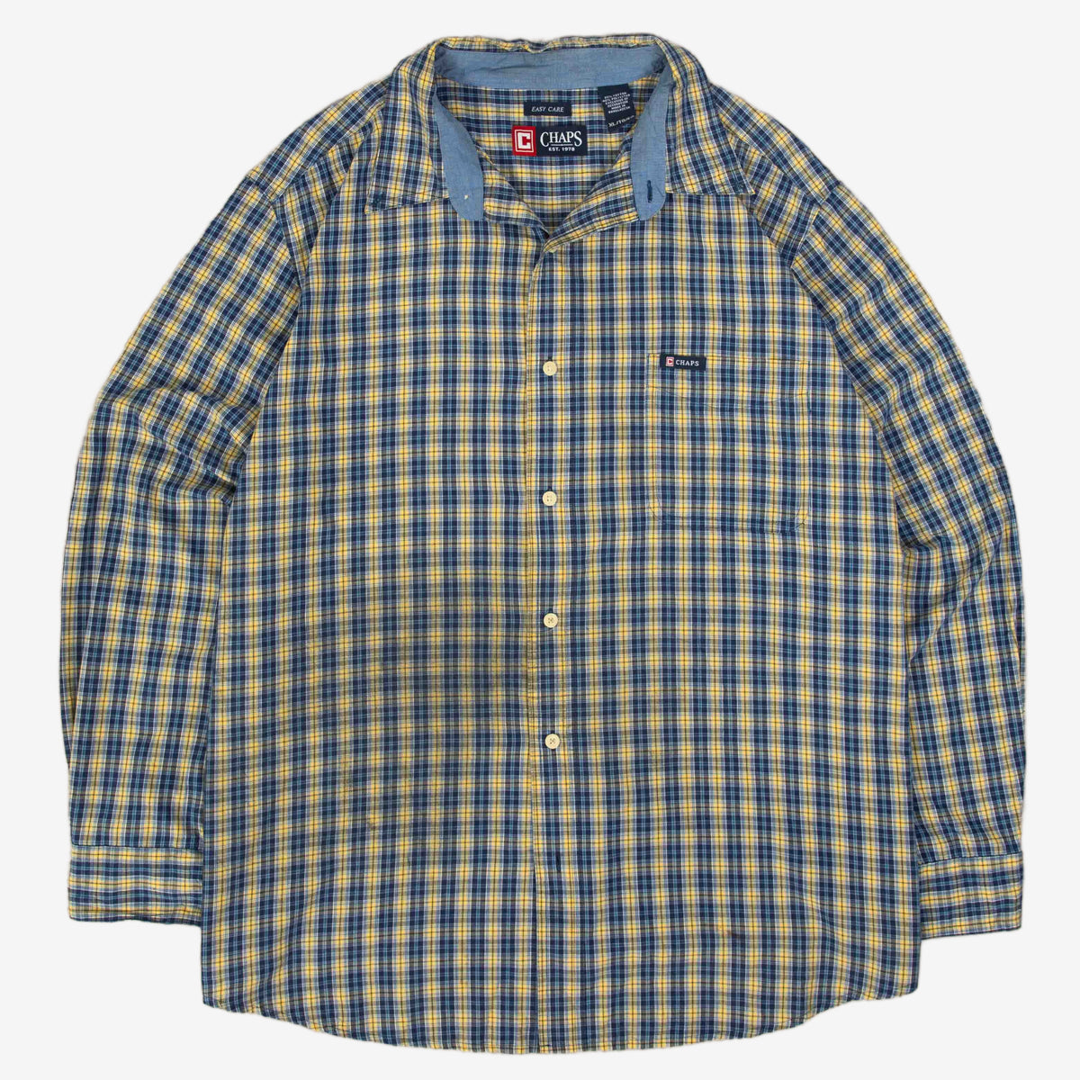 MEN'S VINTAGE CHAPS CHECKED COTTON SHIRT - X-LARGE