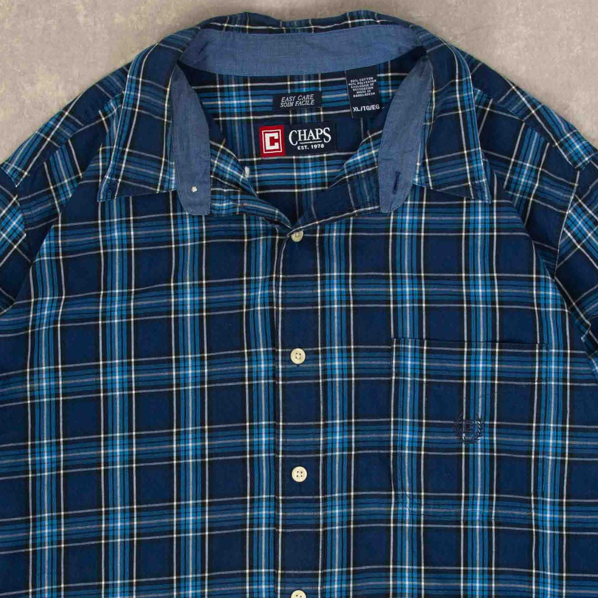 MEN'S VINTAGE CHAPS CHECKED COTTON SHIRT - X-LARGE