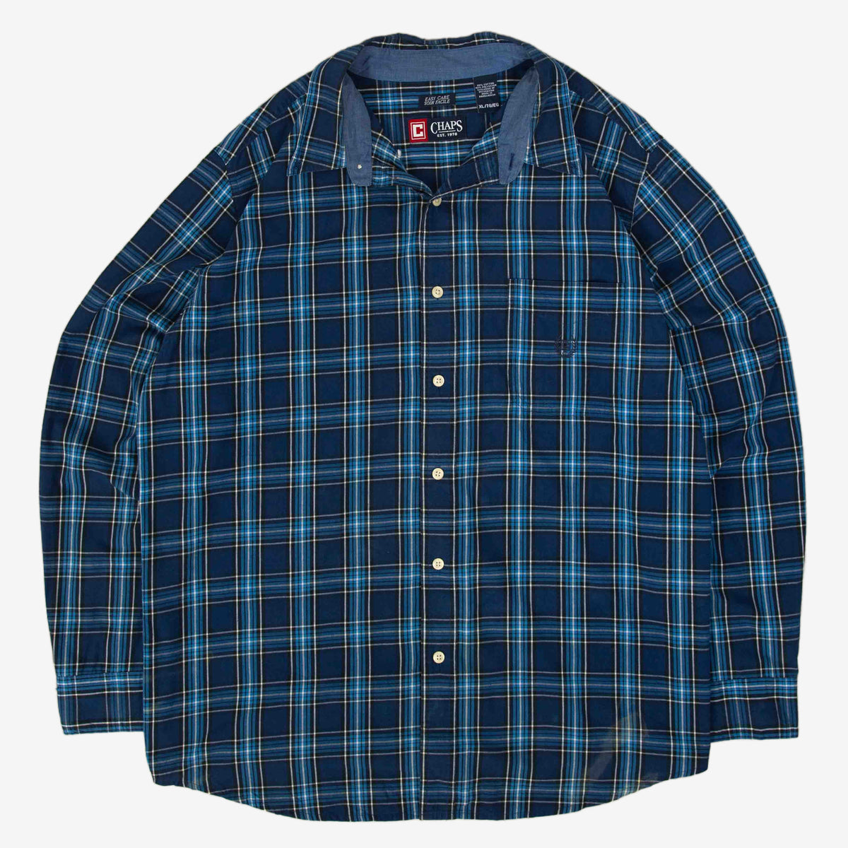 MEN'S VINTAGE CHAPS CHECKED COTTON SHIRT - X-LARGE