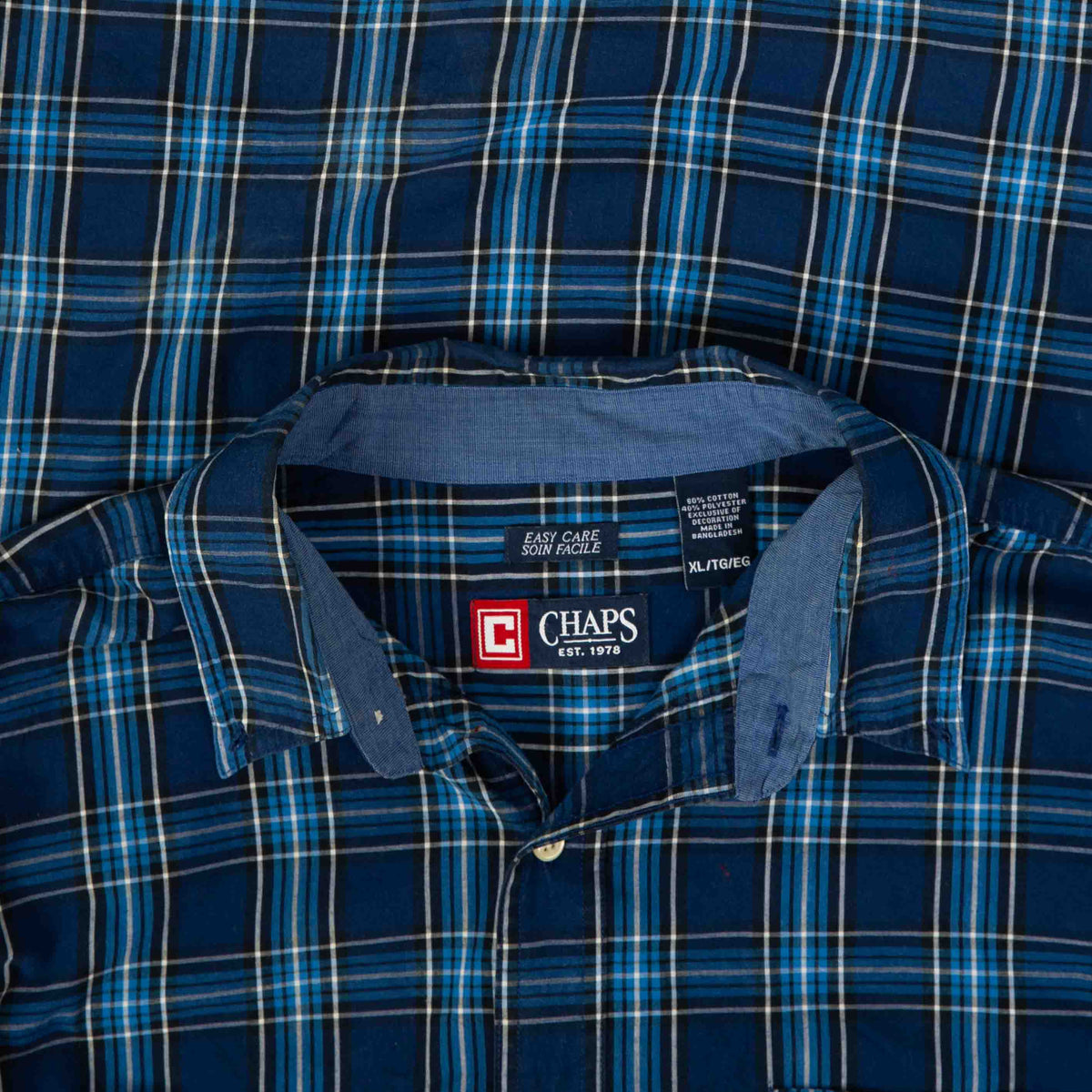 MEN'S VINTAGE CHAPS CHECKED COTTON SHIRT - X-LARGE