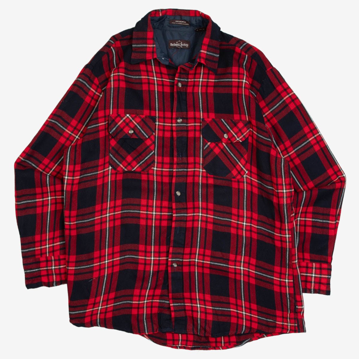 MEN'S VINTAGE 1990S WOOL STYLE CHECKED FLANNEL SHIRT - LARGE