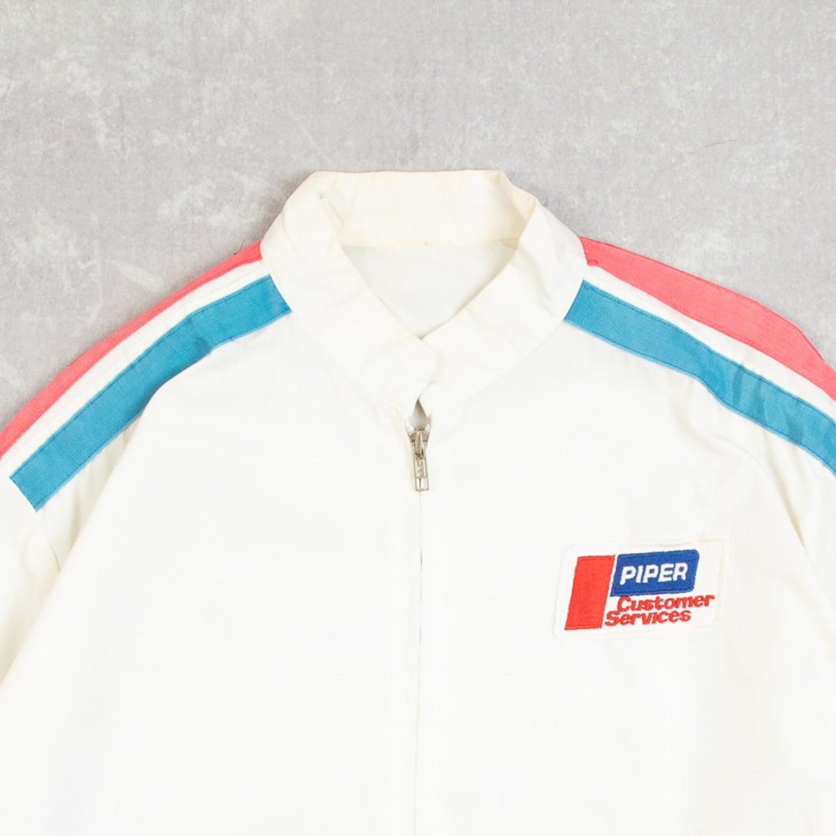 MEN'S VINTAGE 1980S PIPER STRIPED WORKWEAR JACKET - LARGE
