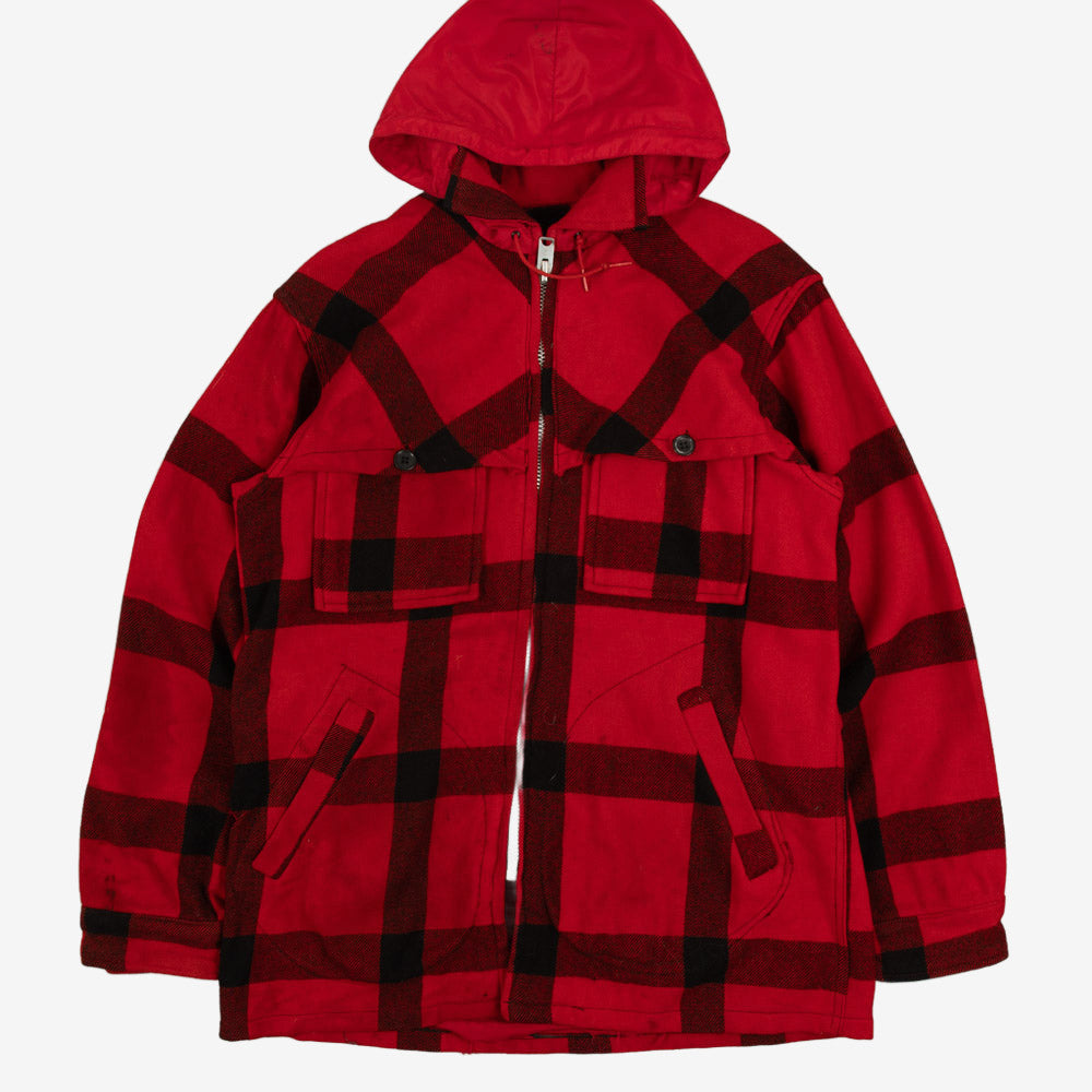 MEN'S VINTAGE 1980S CHECKED FULL ZIP HOODED JACKET - MEDIUM