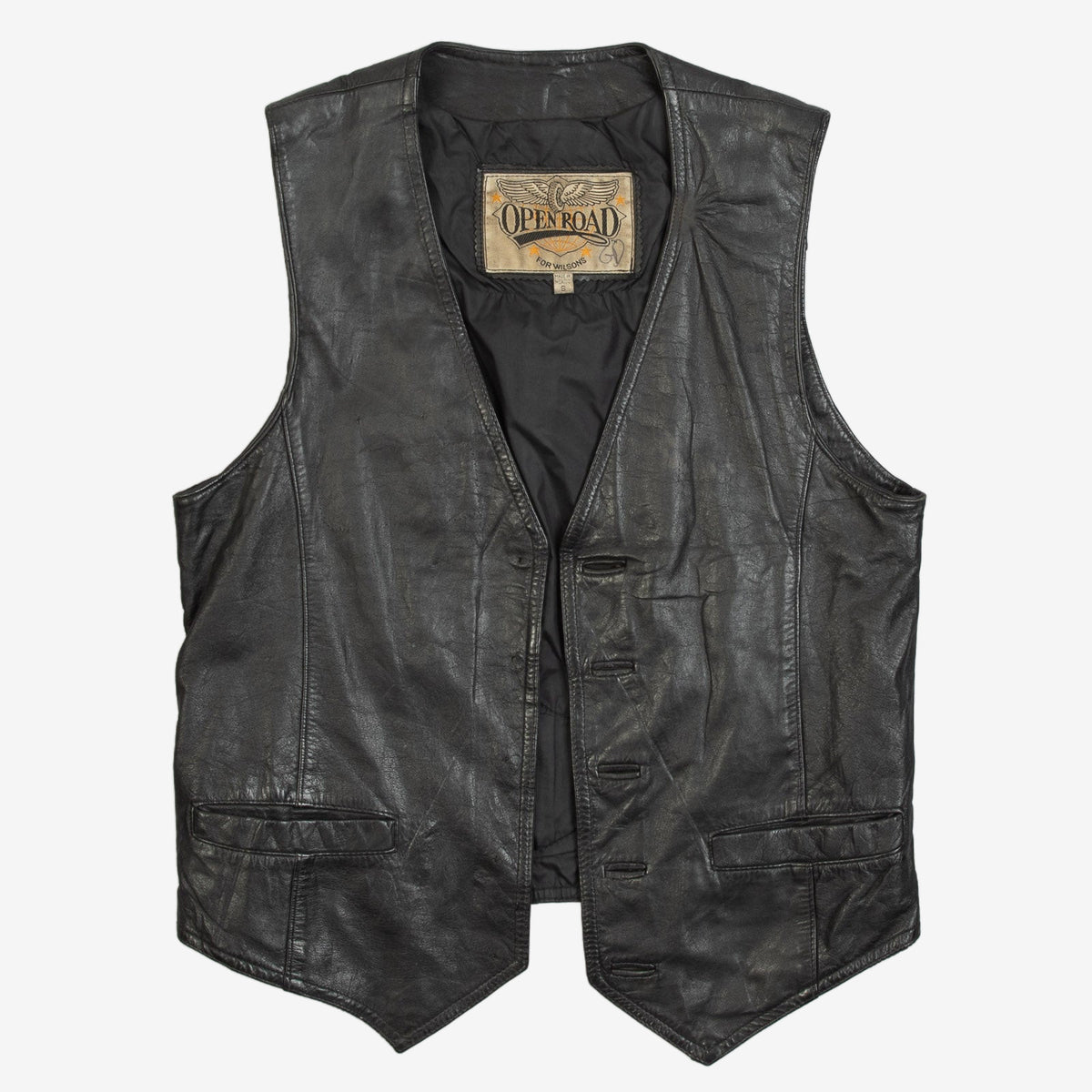 MEN'S VINTAGE 1990S LEATHER VEST JACKET - SMALL