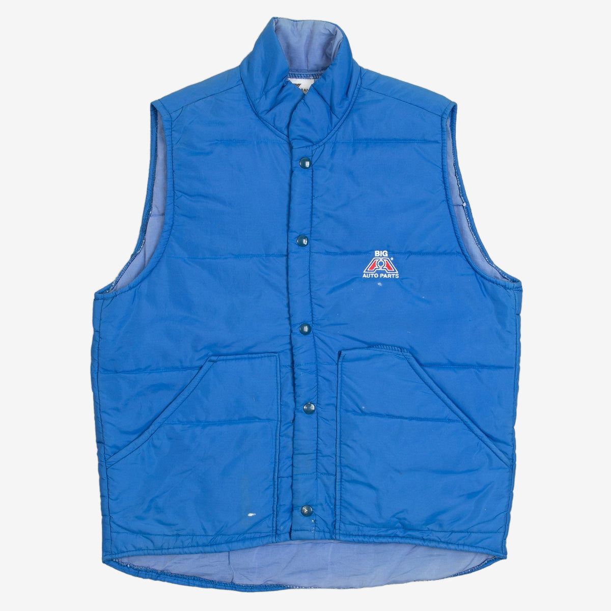 MEN'S VINTAGE 1980S AUTO PARTS PADDED GILET JACKET - MEDIUM