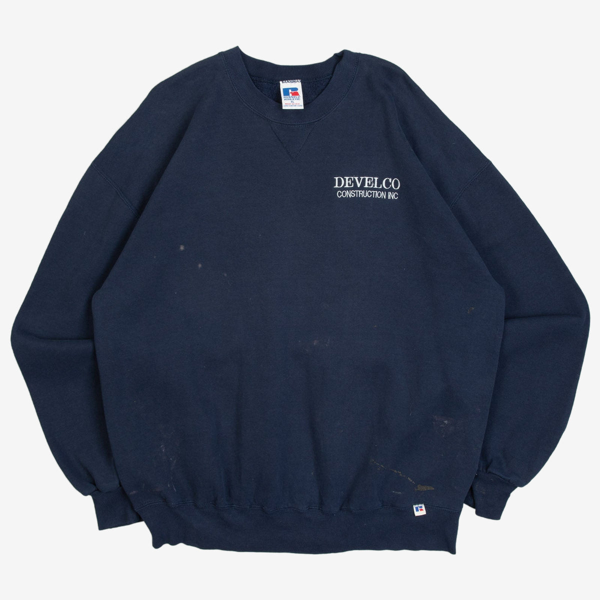 MEN'S VINTAGE 1990S RUSSELL ATHLETIC DEVELCO CONSTRUCTION SWEATSHIRT - X-LARGE