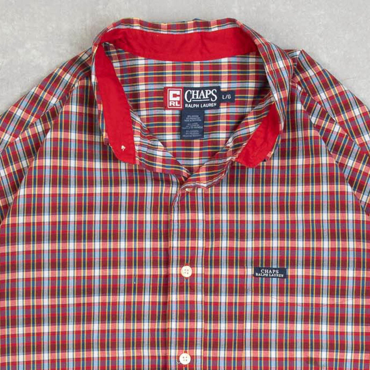 MEN'S VINTAGE 1990S RALPH LAUREN CHECKED SHORT SLEEVE SHIRT - LARGE