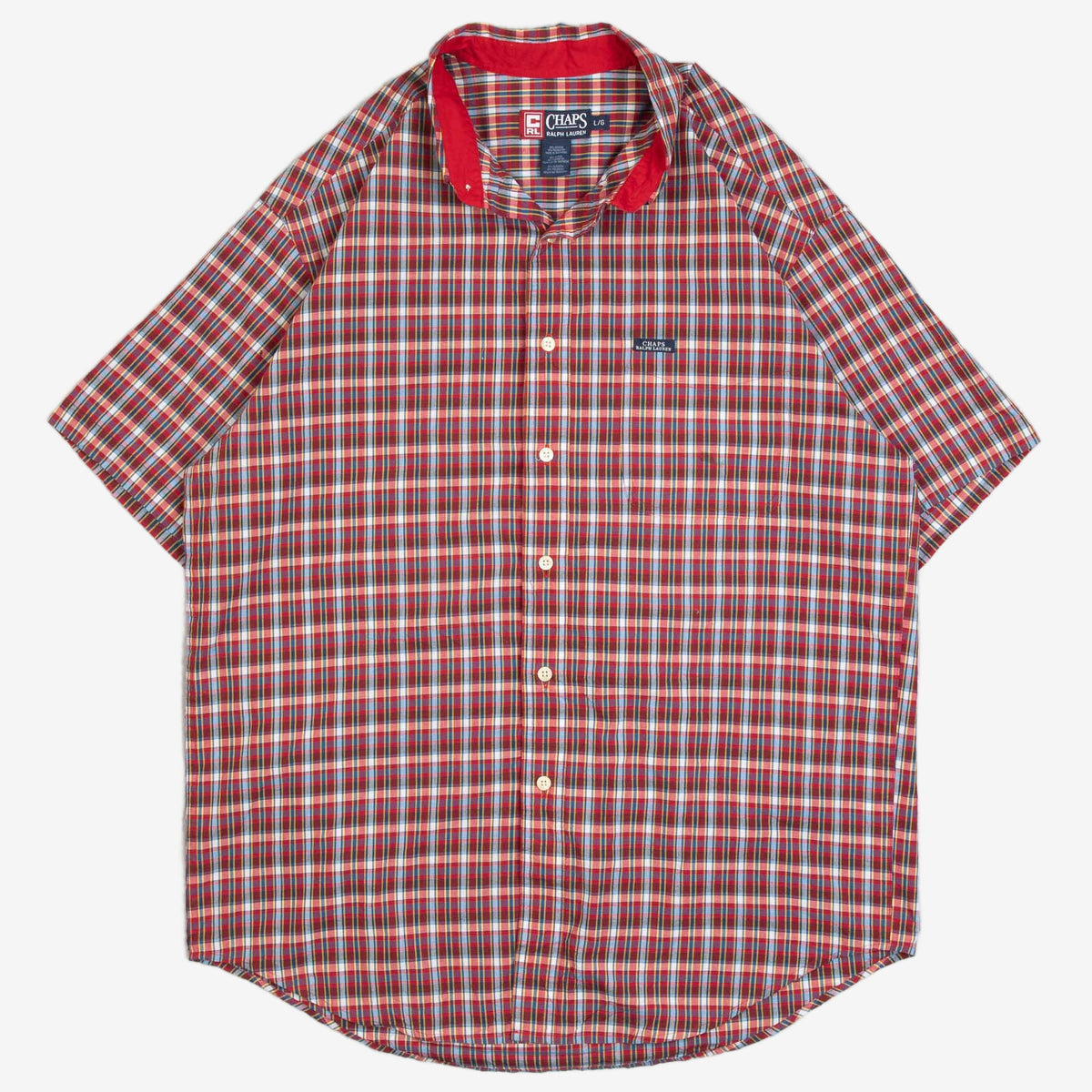 MEN'S VINTAGE 1990S RALPH LAUREN CHECKED SHORT SLEEVE SHIRT - LARGE