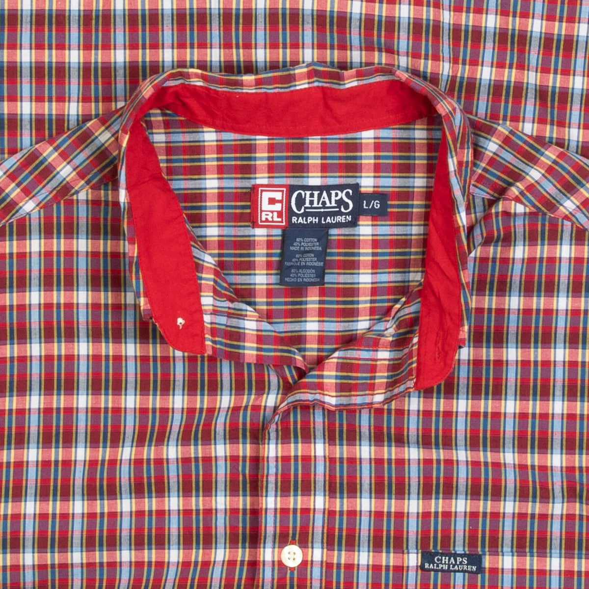 MEN'S VINTAGE 1990S RALPH LAUREN CHECKED SHORT SLEEVE SHIRT - LARGE