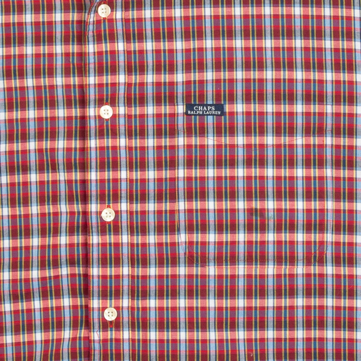 MEN'S VINTAGE 1990S RALPH LAUREN CHECKED SHORT SLEEVE SHIRT - LARGE