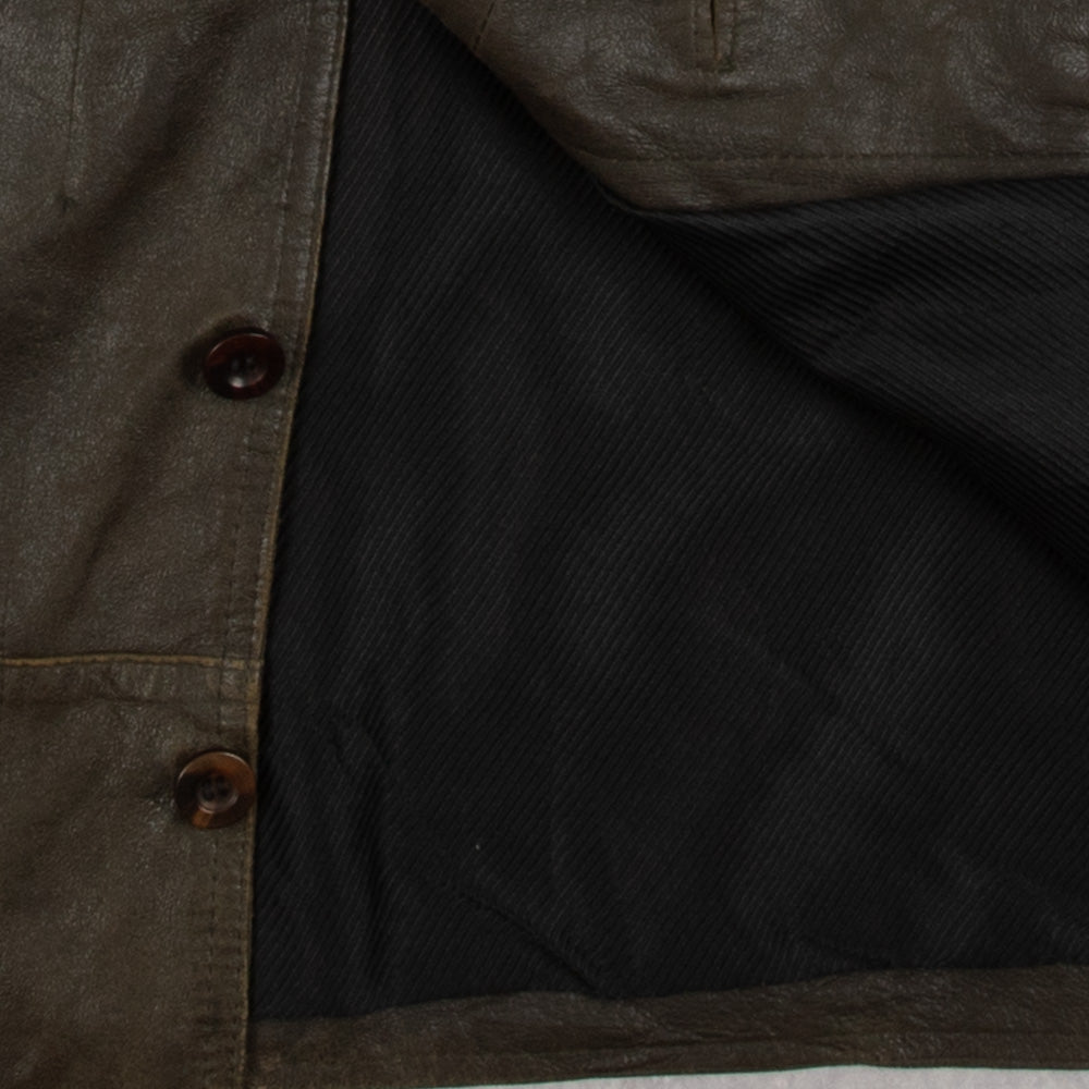 MEN'S VINTAGE 1990S LEATHER GILET VEST JACKET - LARGE
