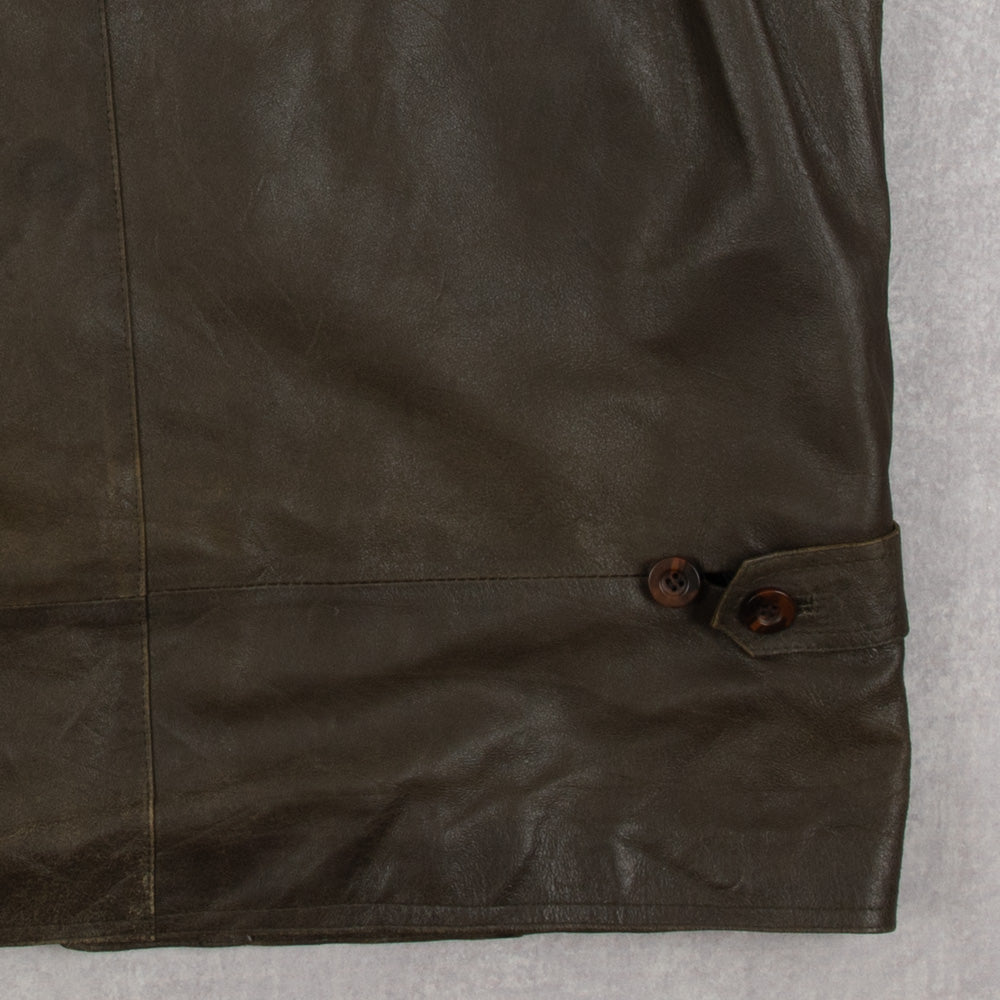 MEN'S VINTAGE 1990S LEATHER GILET VEST JACKET - LARGE