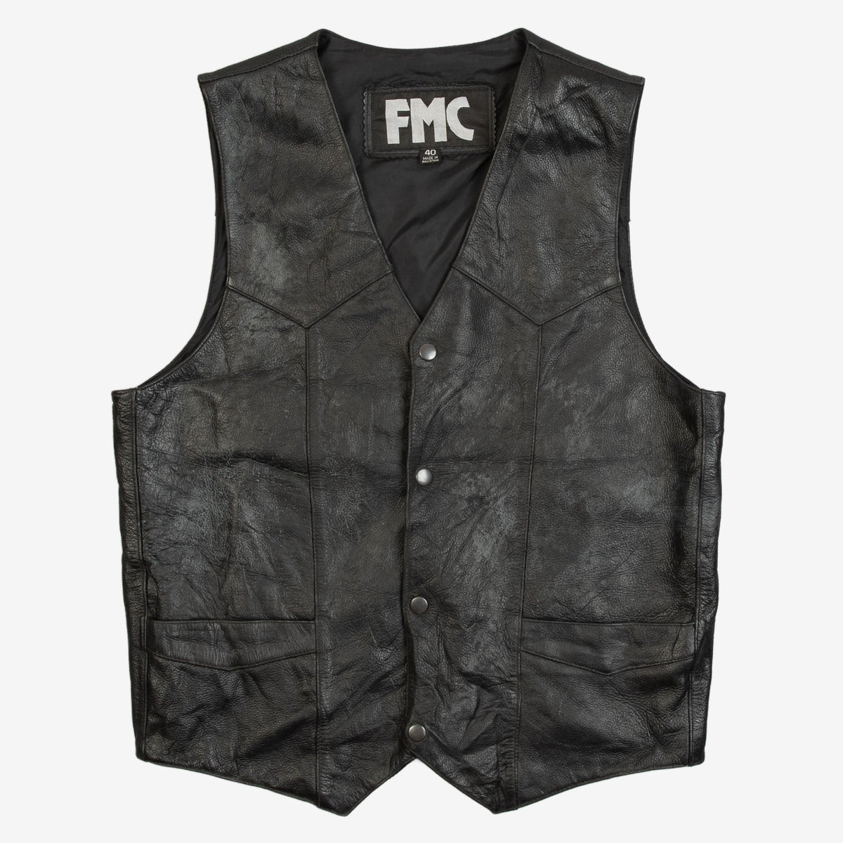 MEN'S VINTAGE 1990S LEATHER VEST JACKET - SMALL