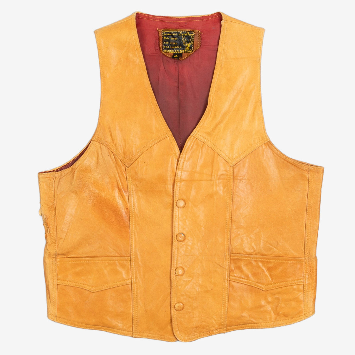 MEN'S VINTAGE 1980S LEATHER VEST JACKET - SMALL