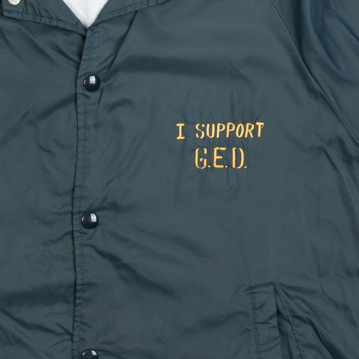 MEN'S VINTAGE 1980S I SUPPORT G.E.D. COACH JACKET - MEDIUM
