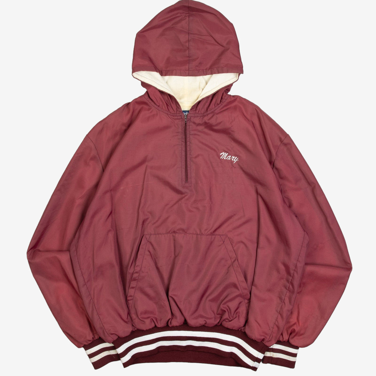 MEN'S VINTAGE 1980S HOODED STROUDSBURG HOCKEY QUARTER ZIP JACKET - LARGE