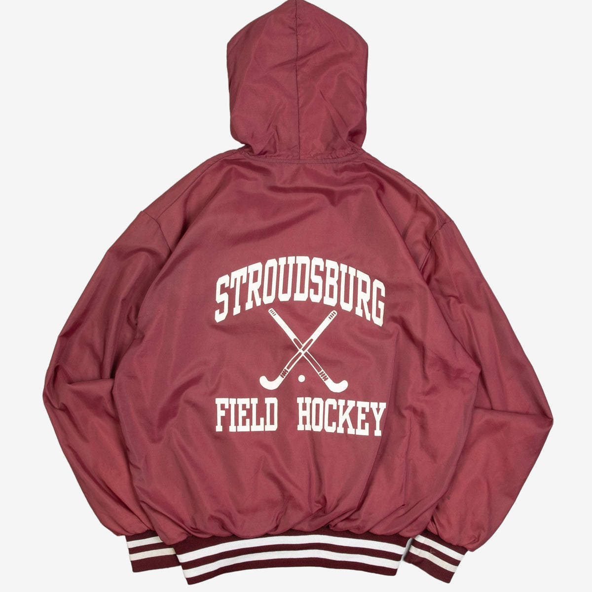 MEN'S VINTAGE 1980S HOODED STROUDSBURG HOCKEY QUARTER ZIP JACKET - LARGE