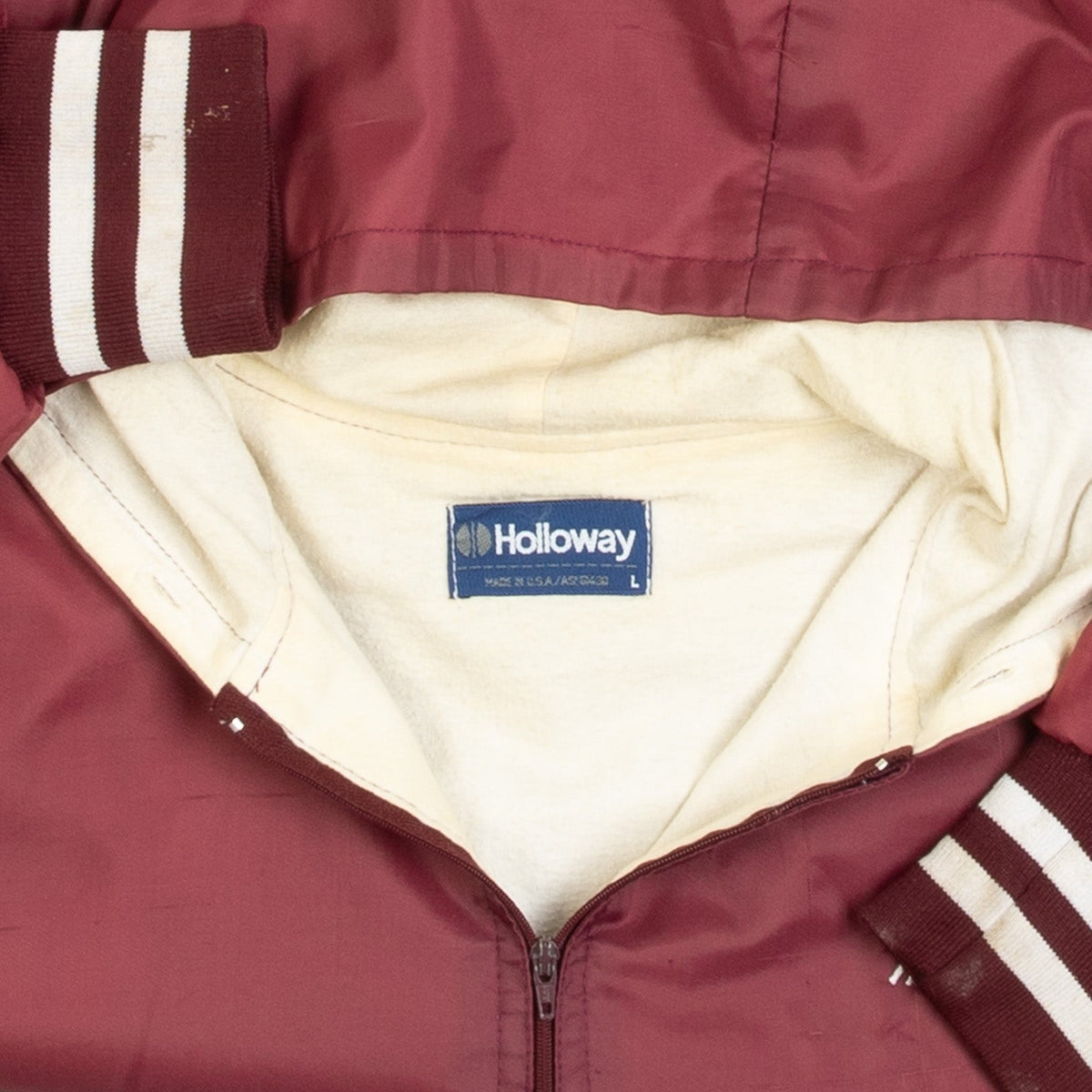 MEN'S VINTAGE 1980S HOODED STROUDSBURG HOCKEY QUARTER ZIP JACKET - LARGE