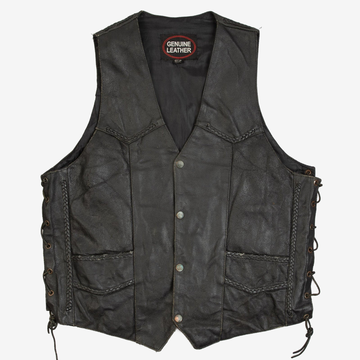MEN'S VINTAGE 1990S LEATHER VEST JACKET - SMALL