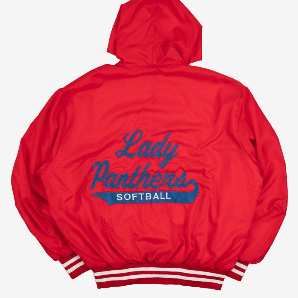 WOMEN'S VINTAGE 1990S LADY PANTHERS SOFTBALL HOODED QUARTER ZIP JACKET - X-LARGE