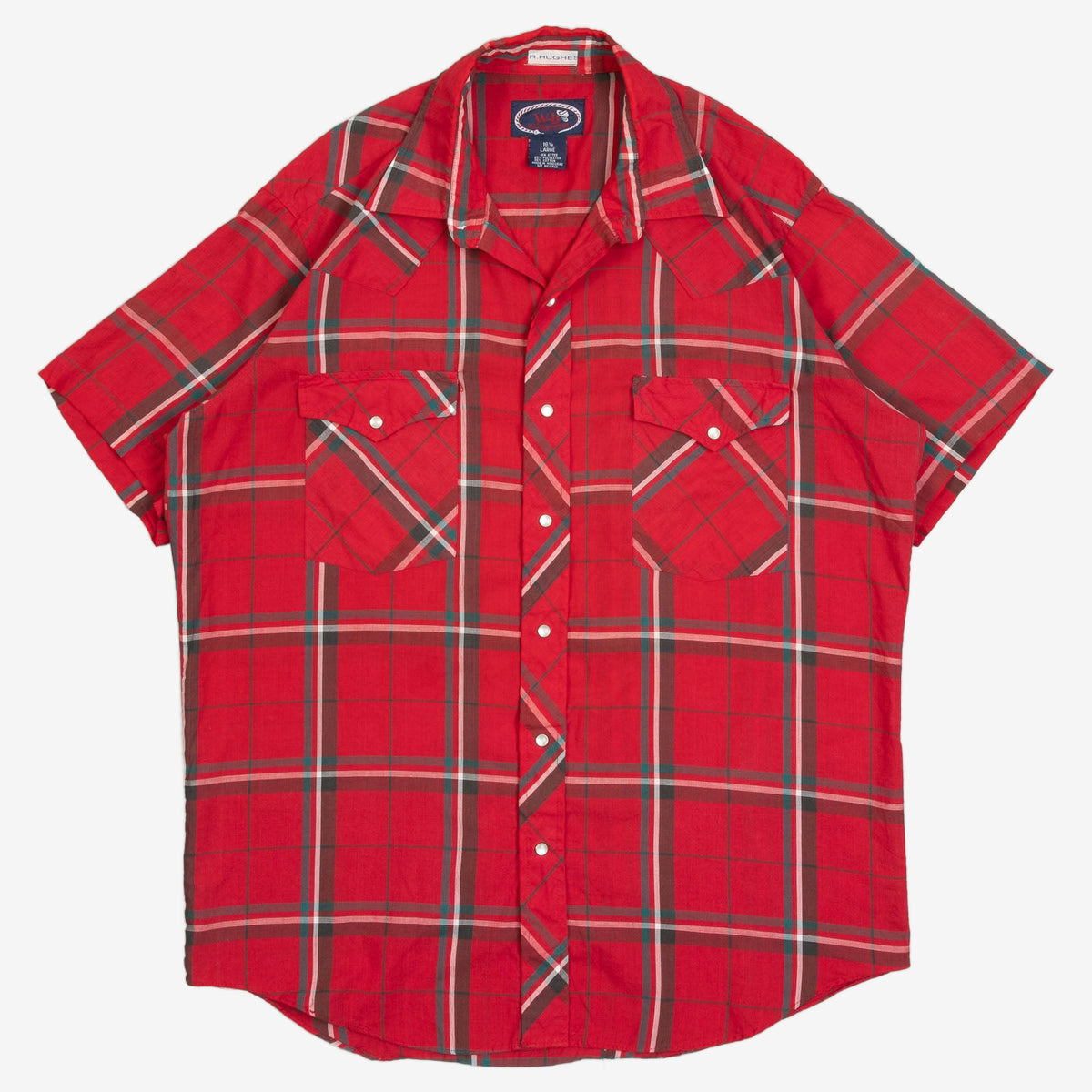 MEN'S VINTAGE 1990S CHECKED WESTERN SHORT SLEEVE SHIRT - LARGE