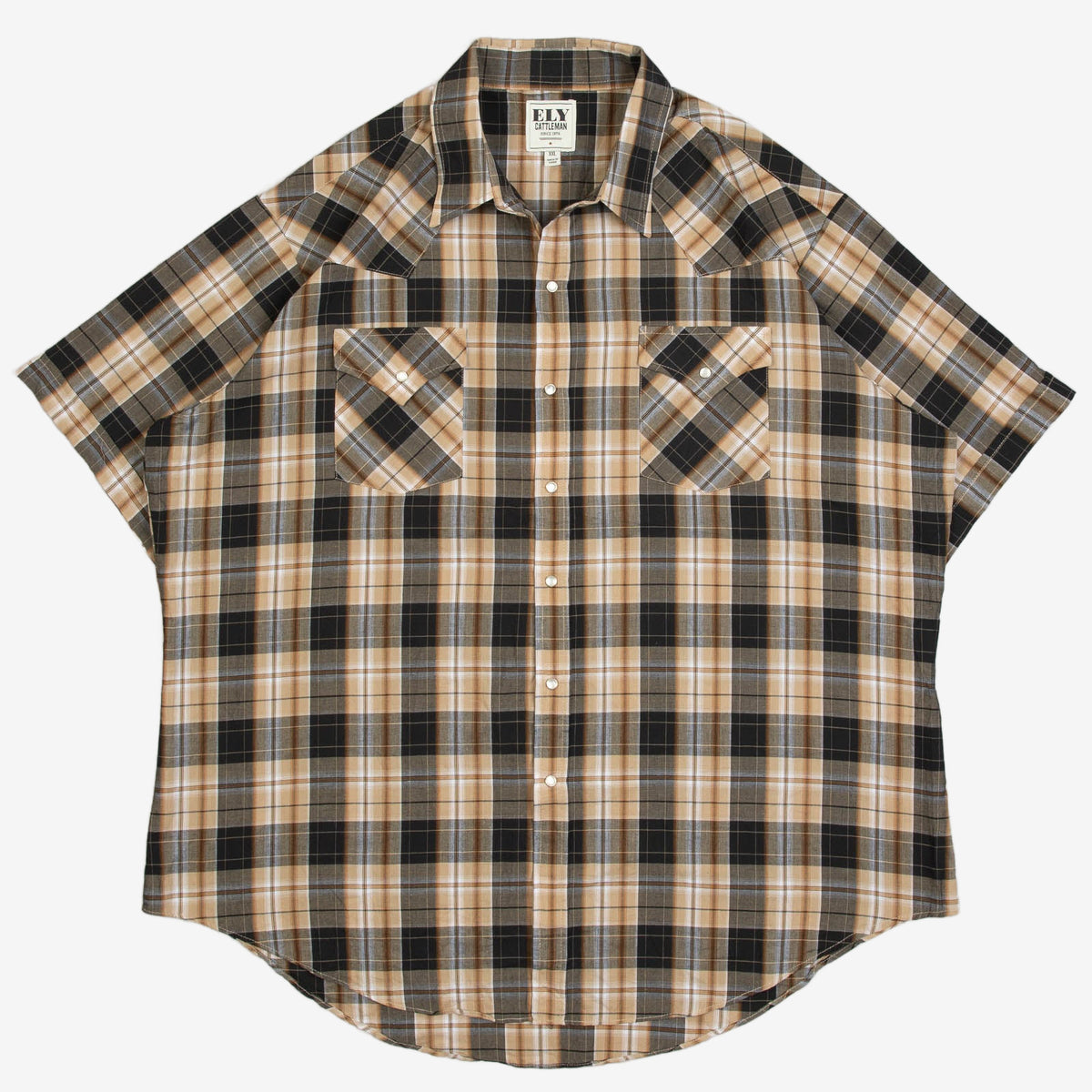 MEN'S VINTAGE 1990S CHECKED WESTERN SHORT SLEEVE SHIRT - XX-LARGE