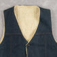 MEN'S VINTAGE 1980S SHERPA LINED DENIM GILET VEST JACKET - MEDIUM