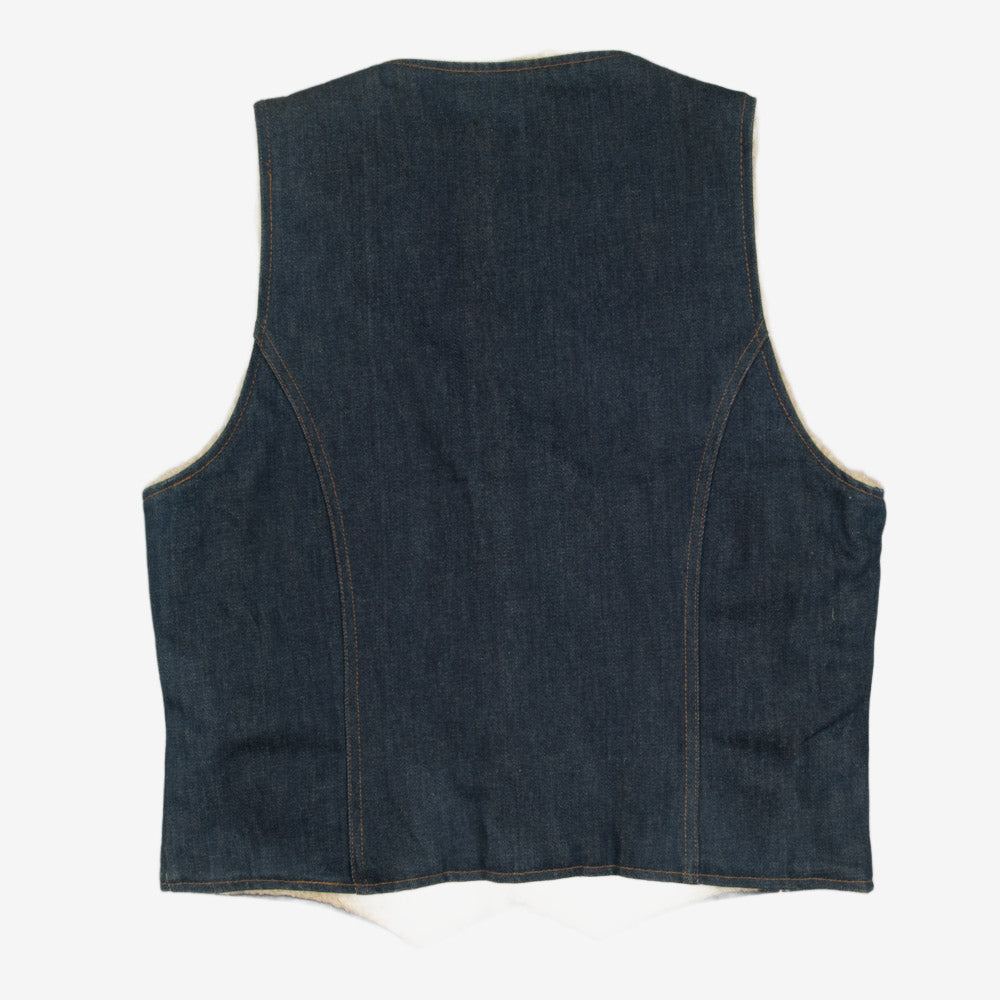 MEN'S VINTAGE 1980S SHERPA LINED DENIM GILET VEST JACKET - MEDIUM