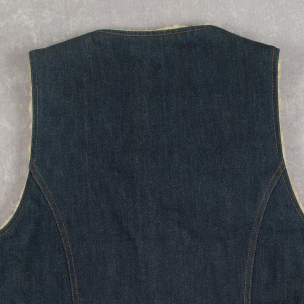 MEN'S VINTAGE 1980S SHERPA LINED DENIM GILET VEST JACKET - MEDIUM