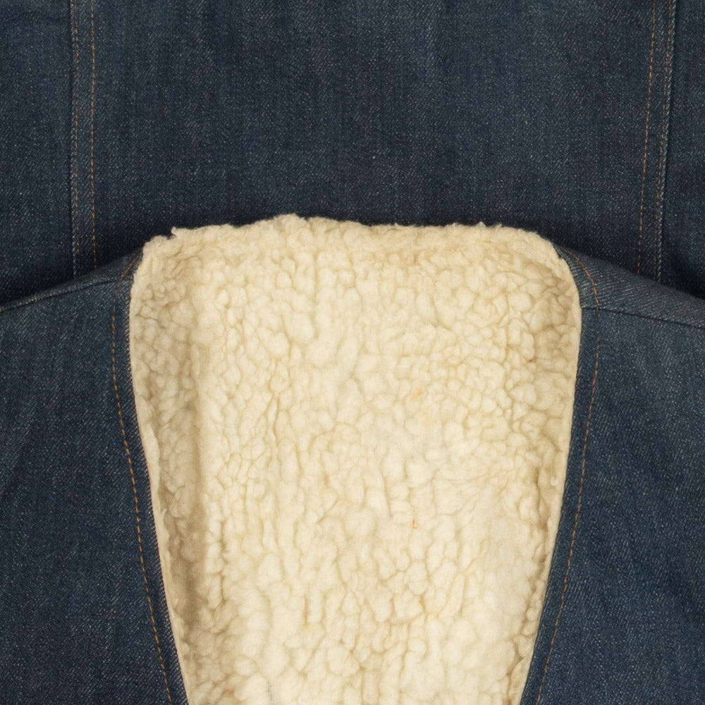 MEN'S VINTAGE 1980S SHERPA LINED DENIM GILET VEST JACKET - MEDIUM