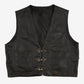 MEN'S VINTAGE 1990S FIREMAN CLASP LEATHER GILET VEST JACKET - MEDIUM