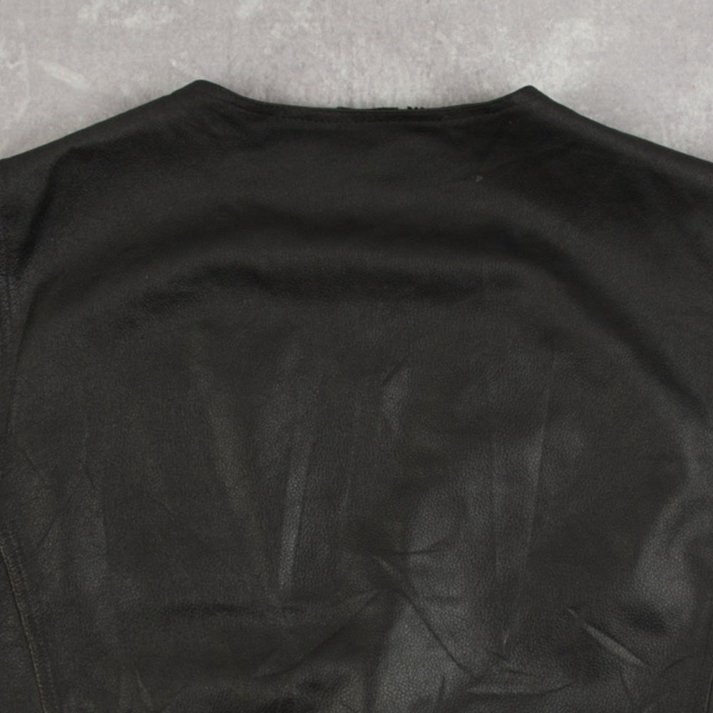MEN'S VINTAGE 1990S FIREMAN CLASP LEATHER GILET VEST JACKET - MEDIUM