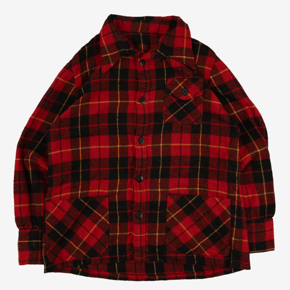 MEN'S VINTAGE CHECKED WOOL STYLE SHIRT JACKET - LARGE