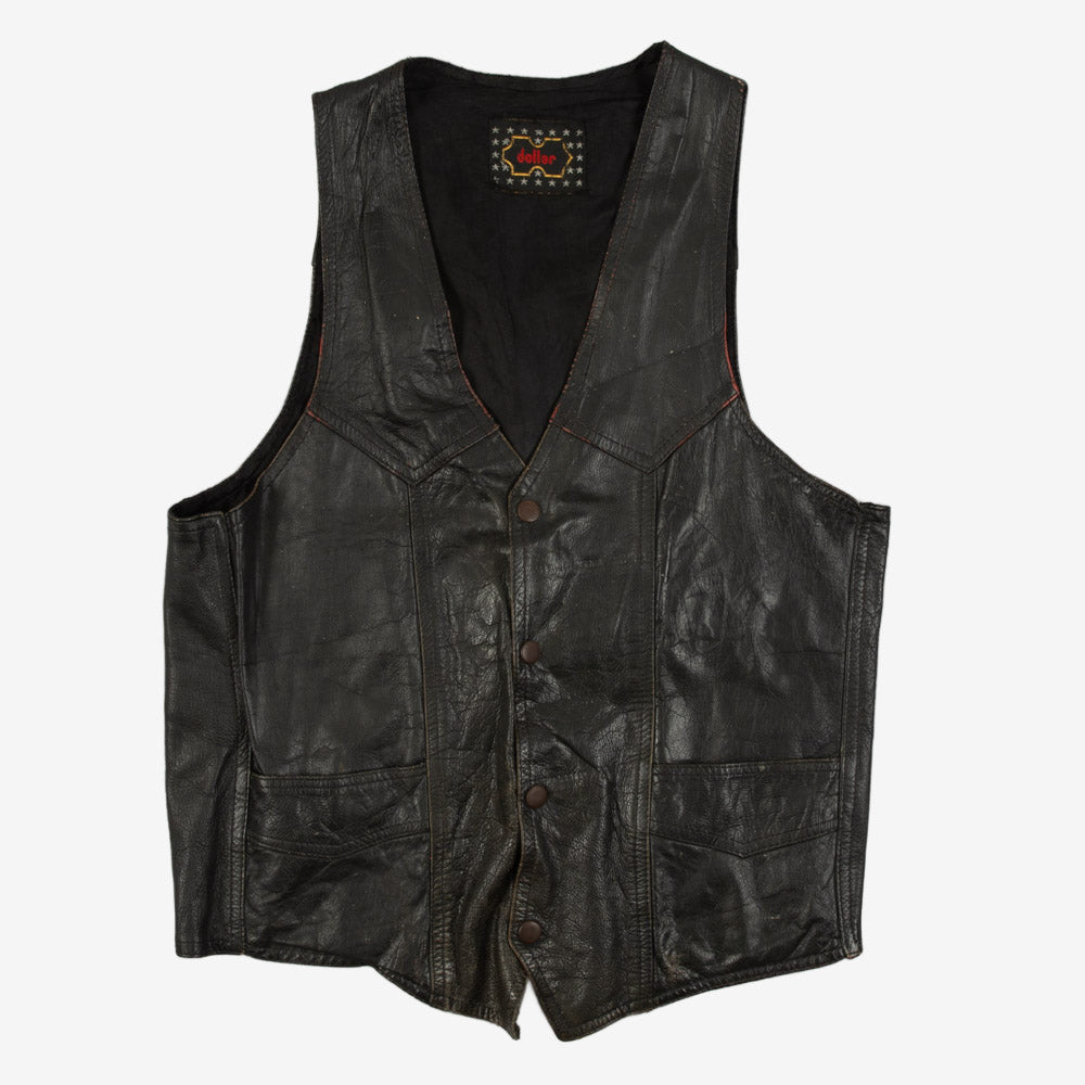 MEN'S VINTAGE 1990S LEATHER GILET VEST JACKET - SMALL