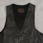 MEN'S VINTAGE 1990S LEATHER GILET VEST JACKET - SMALL