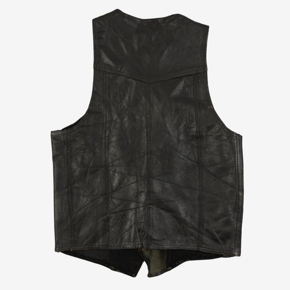 MEN'S VINTAGE 1990S LEATHER GILET VEST JACKET - SMALL