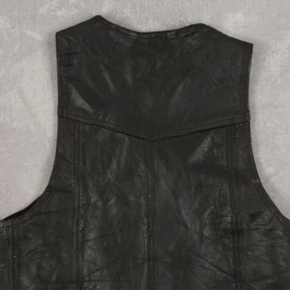 MEN'S VINTAGE 1990S LEATHER GILET VEST JACKET - SMALL