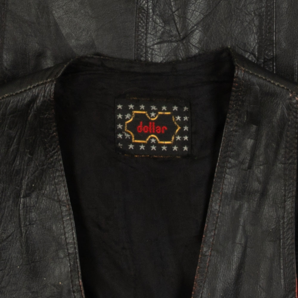 MEN'S VINTAGE 1990S LEATHER GILET VEST JACKET - SMALL